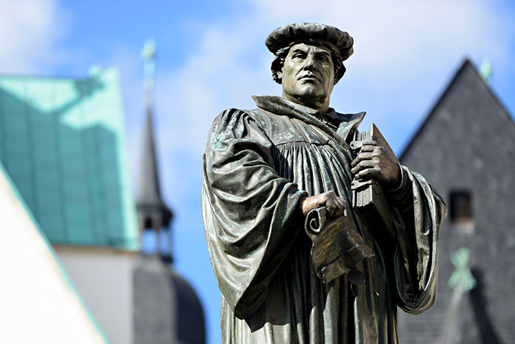 Monument of Martin Luther on the Town Square of Eisleben, Germany