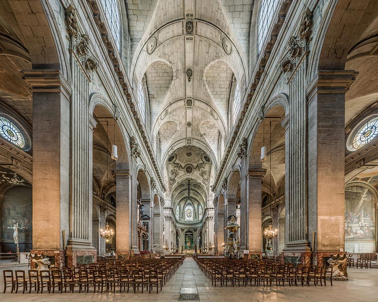 The nave of the Saint-Sulpice Church in Paris